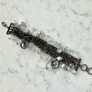 NWOT Crystal Silver Gunmetal Charm Dangly Bracelet - Adjustable length